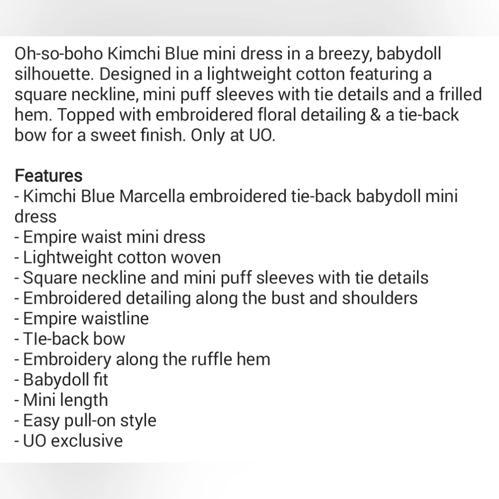 Kimchi Blue Marcella Embroidered Tie Back Boho Babydoll Mini Dress
